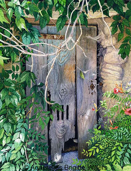 La porte de Denis (53 x 41 cm)<br/>© Aquarelle Brigitte Willers.